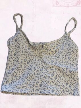 Brandy Melville Cream Cami with Blue Floral Print